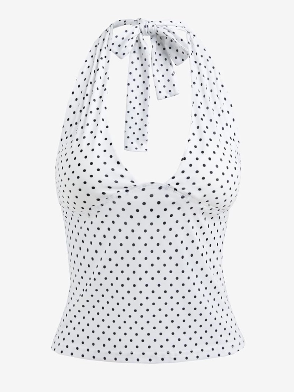 White Polka Dot Halter Tank Top